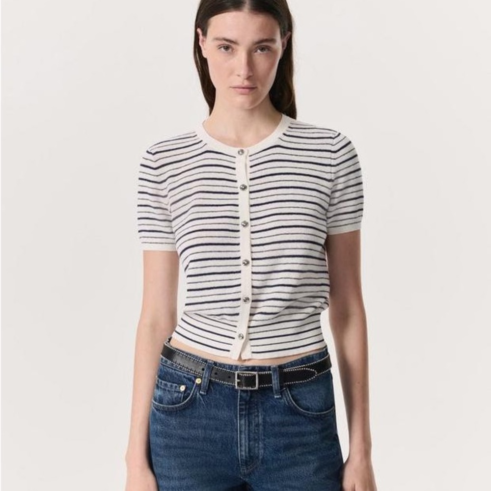 rag & bone Black and White Striped Cardigan